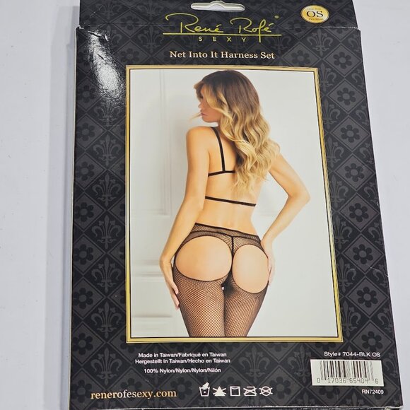 Rene Rofe Net Into It Harness Set Black Lingerie Bodystockings - Picture 3 of 7